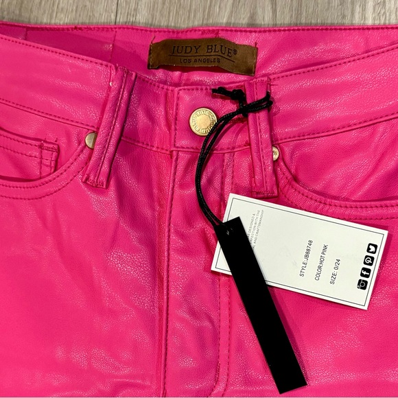 Judy Blue Tummy Control Faux Leather Pants in Hot Pink size 0/24 NWT new tags - Picture 10 of 12